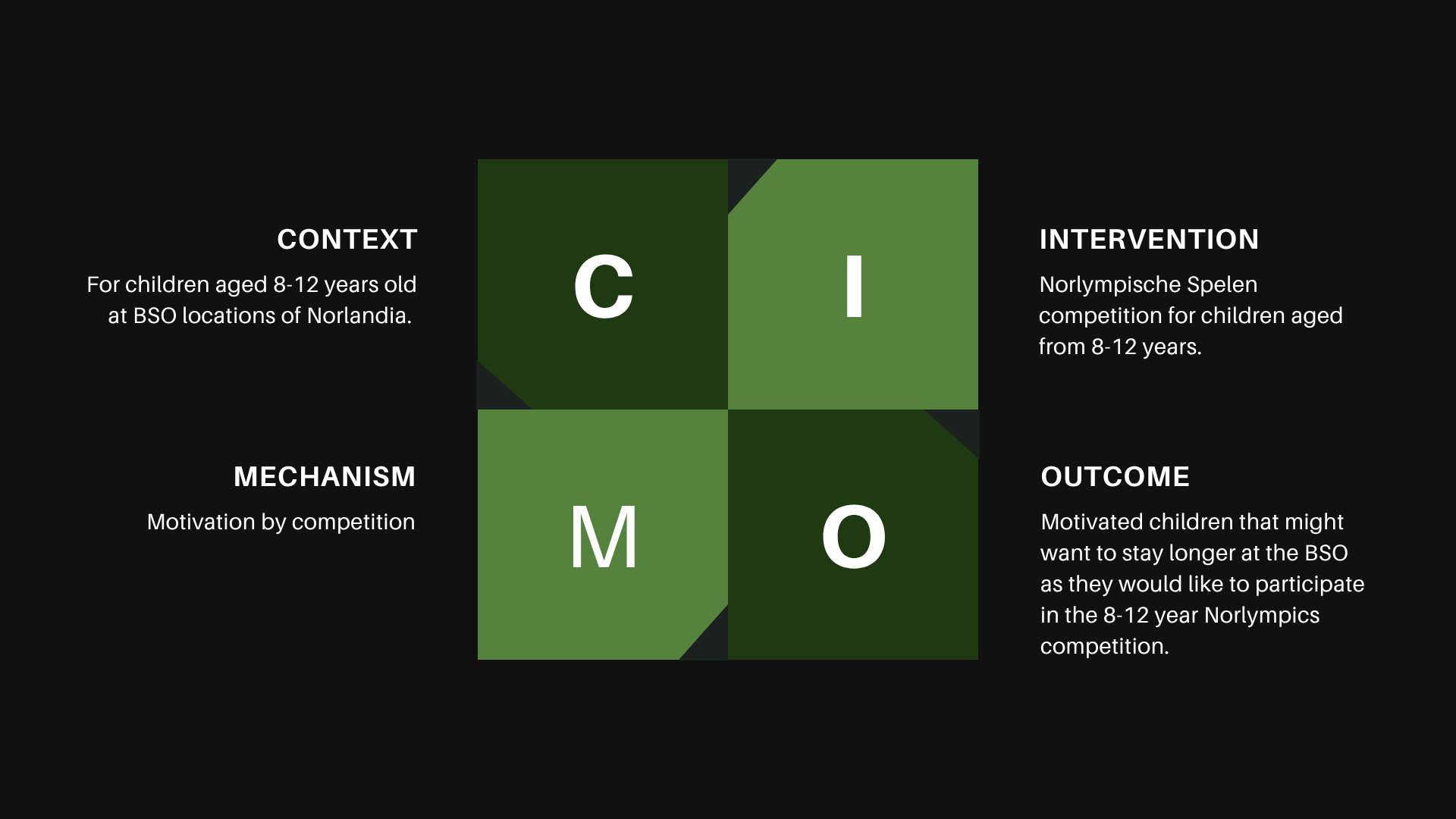 CIMO logic framework overview mapping out project interventions