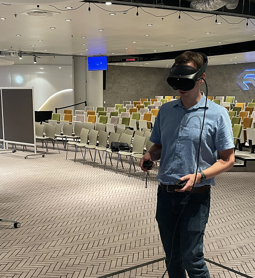 NS staff trying on the Meta Quest 3 headset tool